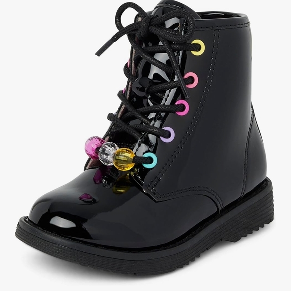 The Children's Place Other - The Children's Place Black and Pink Combat Boots with Glossy Finish